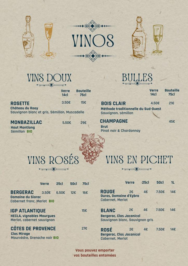 carte des vins verso
